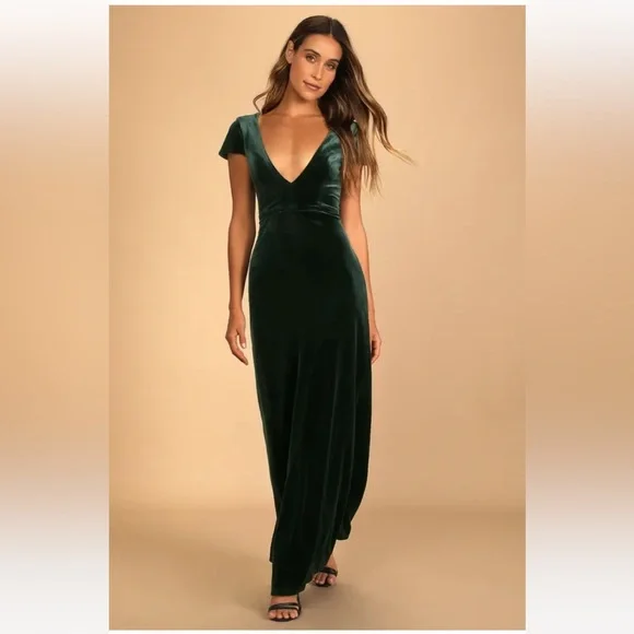emerald green velvet maxi dress Emerald Green Velvet Maxi Dress with a Corset Bustier XS main image 0